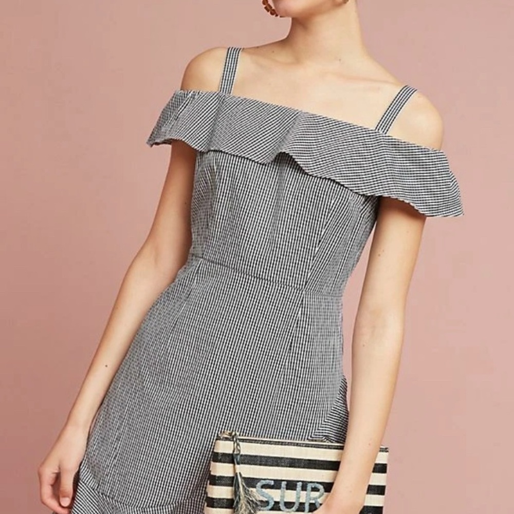 Donna Morgan Gingham Ruffle Off-Shoulder Dress